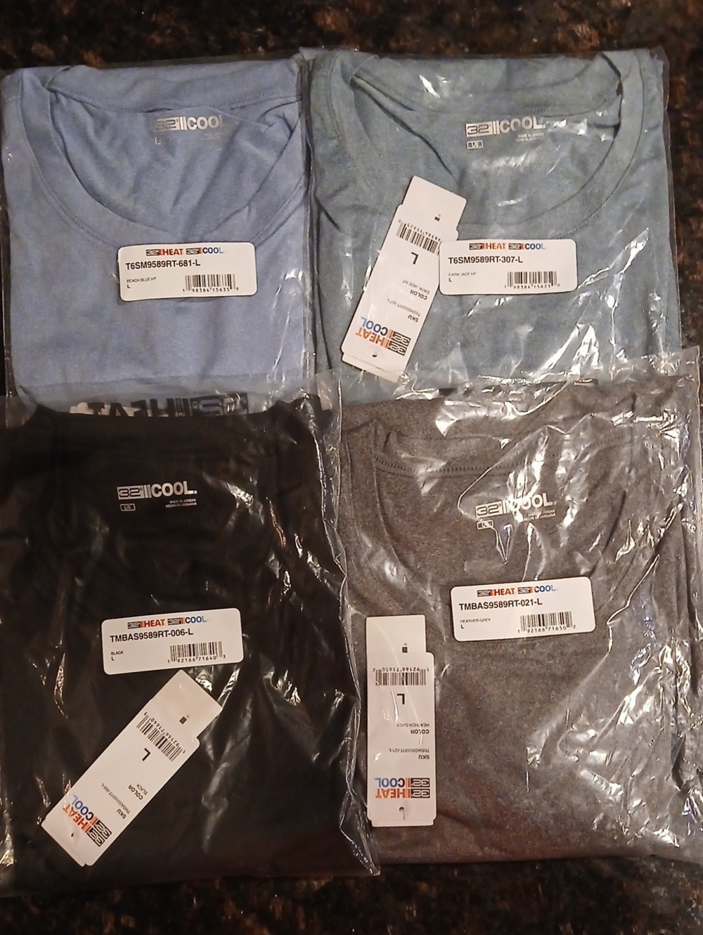 32 Degree Heat/32 Degree Cool Crew T-shirts Moisture Wicking Set of 4 Shirts